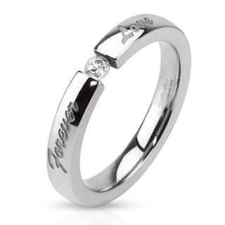 Bague femme en acier "Forever Love" � pierre enserr�e