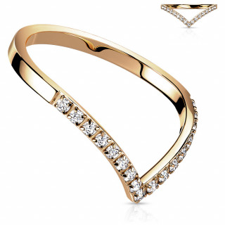 Bague femme fine en acier cuivr� � chevron pav� de zirconiums