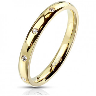 Bague femme fine en acier dor� constell�e de 10 strass