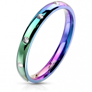 Bague femme fine en acier multicolore constell�e de 10 strass
