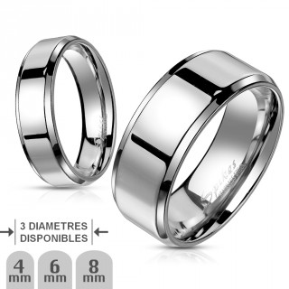 Bague mixte acier � bandeau central poli miroir