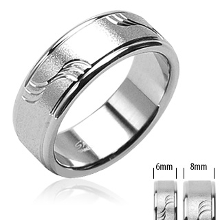 Bague mixte en acier � bande sabl�e avec vagues