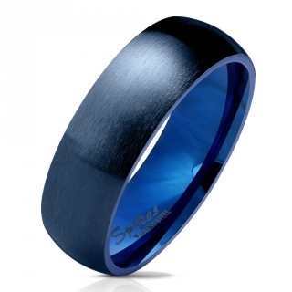 Bague mixte bleue en acier poli et bross�