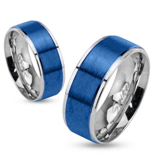 Bague mixte en acier avec bandeau bleu bross�