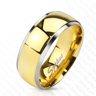 Bague mixte titane dor�e � bords biseaut�s et argent�s