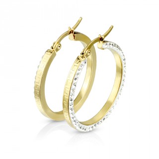 Boucles cr�oles dor�es en acier � pourtour serti et frise (paire)