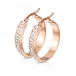 Boucles cr�oles en acier cuivr� serties � motif labyrinth (paire)