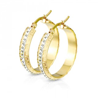 Boucles cr�oles en acier dor� serties � motif labyrinth (paire)