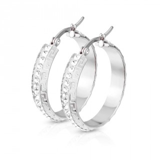 Boucles cr�oles en acier serties � motif labyrinth (paire)