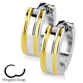 Boucles d'oreille acier � lignes lat�rales dor�es