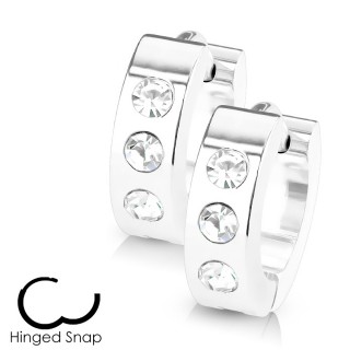 Boucles d'oreille acier � trio de strass