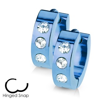 Boucles d'oreille bleues � trio de strass