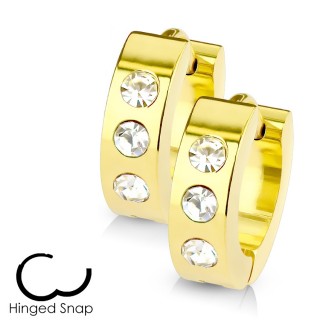 Boucles d'oreille dor�es � trio de strass