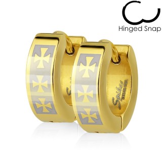 Boucles d'oreille dor�es acier � croix de Malte
