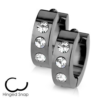 Boucles d'oreille noires � trio de strass