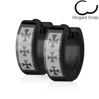 Boucles d'oreille noires acier � croix de Malte