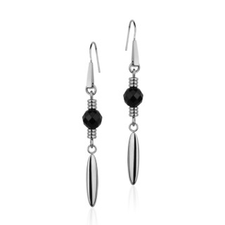Boucles d'oreilles acier � perle d'onyx facett�e