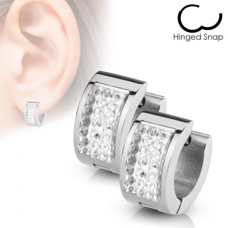 Boucles d'oreilles acier � rectangle de cristaux clairs (paire)