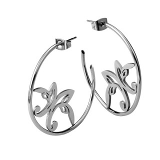 Boucles d'oreilles acier cr�oles fleuries