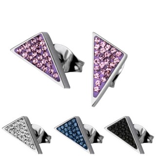 Boucles d'oreilles acier triangle pav� de pierres