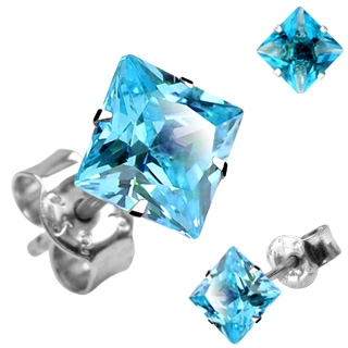 Boucles d'oreilles argent � carr� bleu