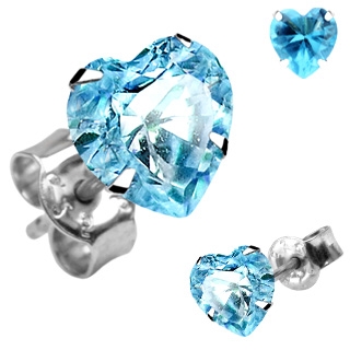 Boucles d'oreilles argent � coeur bleu