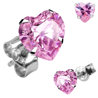 Boucles d'oreilles argent � coeur rose