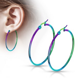Boucles d'oreilles cr�oles arc en ciel en acier (paire)