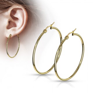 Boucles d'oreilles grandes cr�oles dor�es en acier (paire)