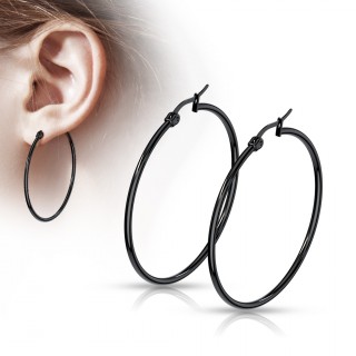 Boucles d'oreilles cr�oles noires en acier (paire)