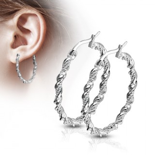 Boucles d'oreilles cr�oles tress�es argent�es en acier (paire)