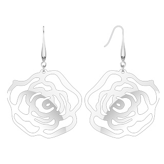 Boucles d'oreilles pendantes � rose ajour�e