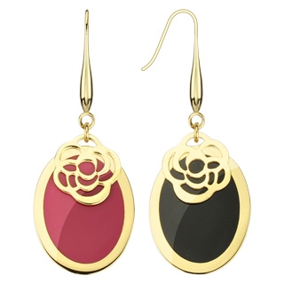Boucles d'oreilles pendantes ovales dor�es avec rose