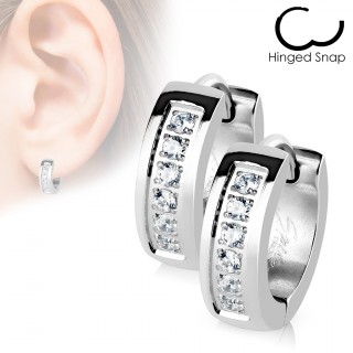 Boucles d'oreille acier � encoche strass