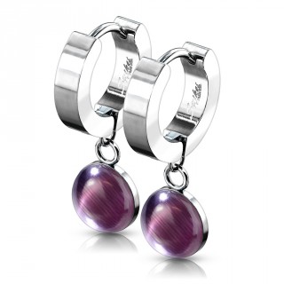 Boucles d'oreille acier � pendentif Am�thyste