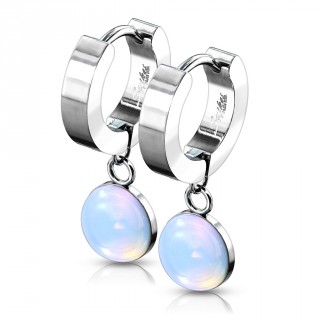 Boucles d'oreille acier � pendentif Opalite