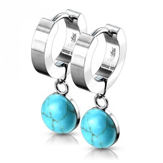 Boucles d'oreille acier � pendentif Turquoise