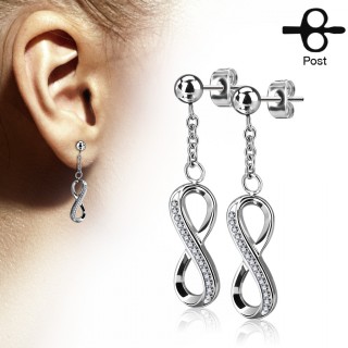 Boucles d'oreille acier � symbole infini � strass en pendentif