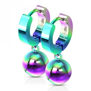 Boucles d'oreille arc en ciel acier � pendentif boule (paire)