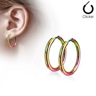 Boucles d'oreille cr�oles en acier plaqu� IP - Arc en ciel
