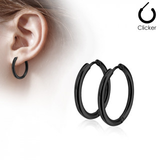 Boucles d'oreille cr�oles en acier plaqu� IP - Noir