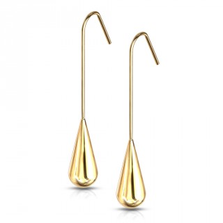 Boucles d'oreille dor�es acier � goutte suspendue (paire)