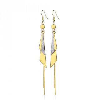 Boucles d'oreilles acier dor�es � duo de triangles strass (paire)