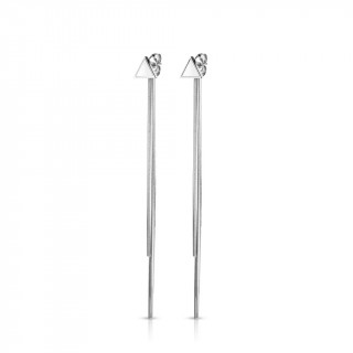 Boucles d'oreilles acier � triangle emaill� blanc et chaines (paire)
