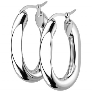 Boucles d'oreilles anneaux ovales �pais en acier Argent�