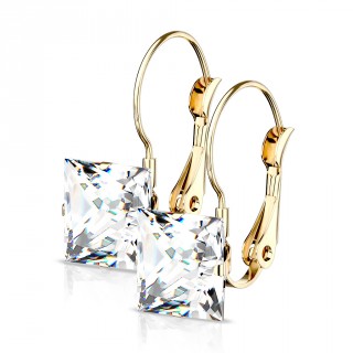 Boucles d'oreilles clips acier dor� � zirconium carr�