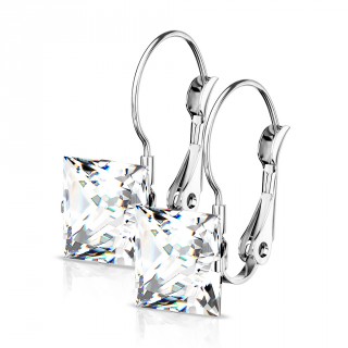 Boucles d'oreilles clips acier � zirconium carr� - Clair