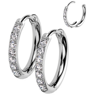 Boucles d'oreilles cr�oles argent�es en Titane � Arc de zirconiums (Paire)