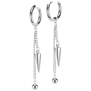 Boucles d'oreilles cr�oles � boule et pointe suspendues en acier