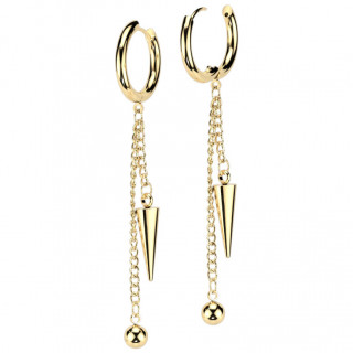 Boucles d'oreilles cr�oles dor�es � boule et pointe suspendues en acier